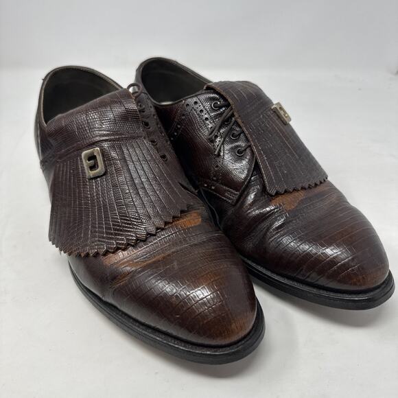 Footjoy Classics Vintage Golf Shoes Kiltie Size 10.5 Lizard Skin Brown‎ USA Made